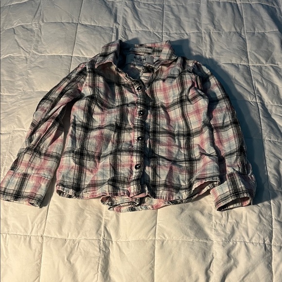 Ruum Plaid Kids Button-Down Shirt in Pink and Black - Picture 1 of 3
